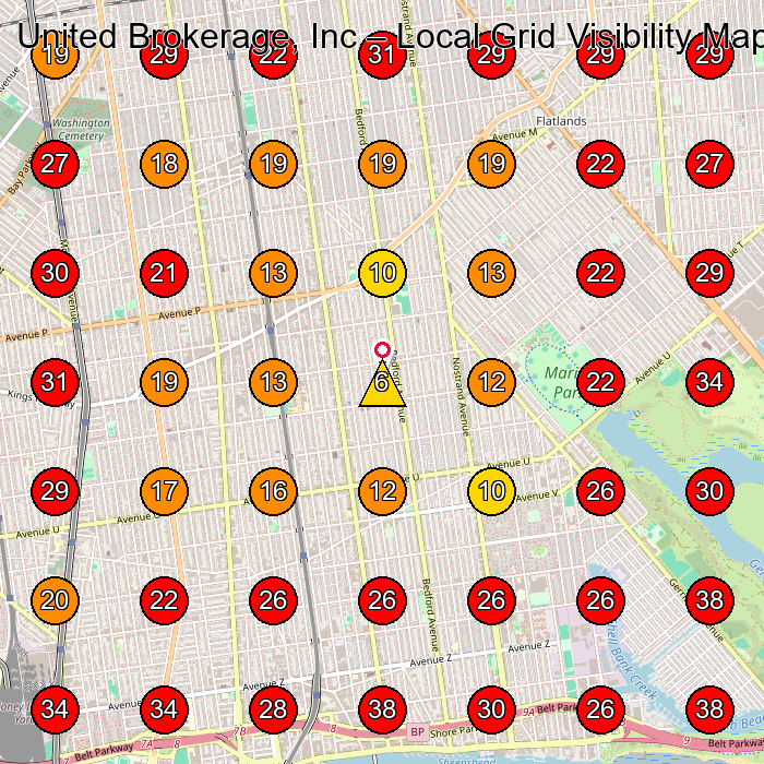 United Brokerage, Inc GeoGrid visibility map for Insurance Agency in Brooklyn